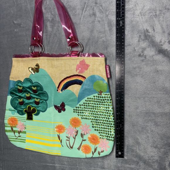 Transversion Tote Vintage 1990s Travel Rare Embellishments Applique Top Handle - Picture 10 of 10